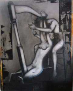 MUJER_ARPA_Autor_SANTIAGO_POLVOS_Tecnica_Mixta_Medias_70x90cm